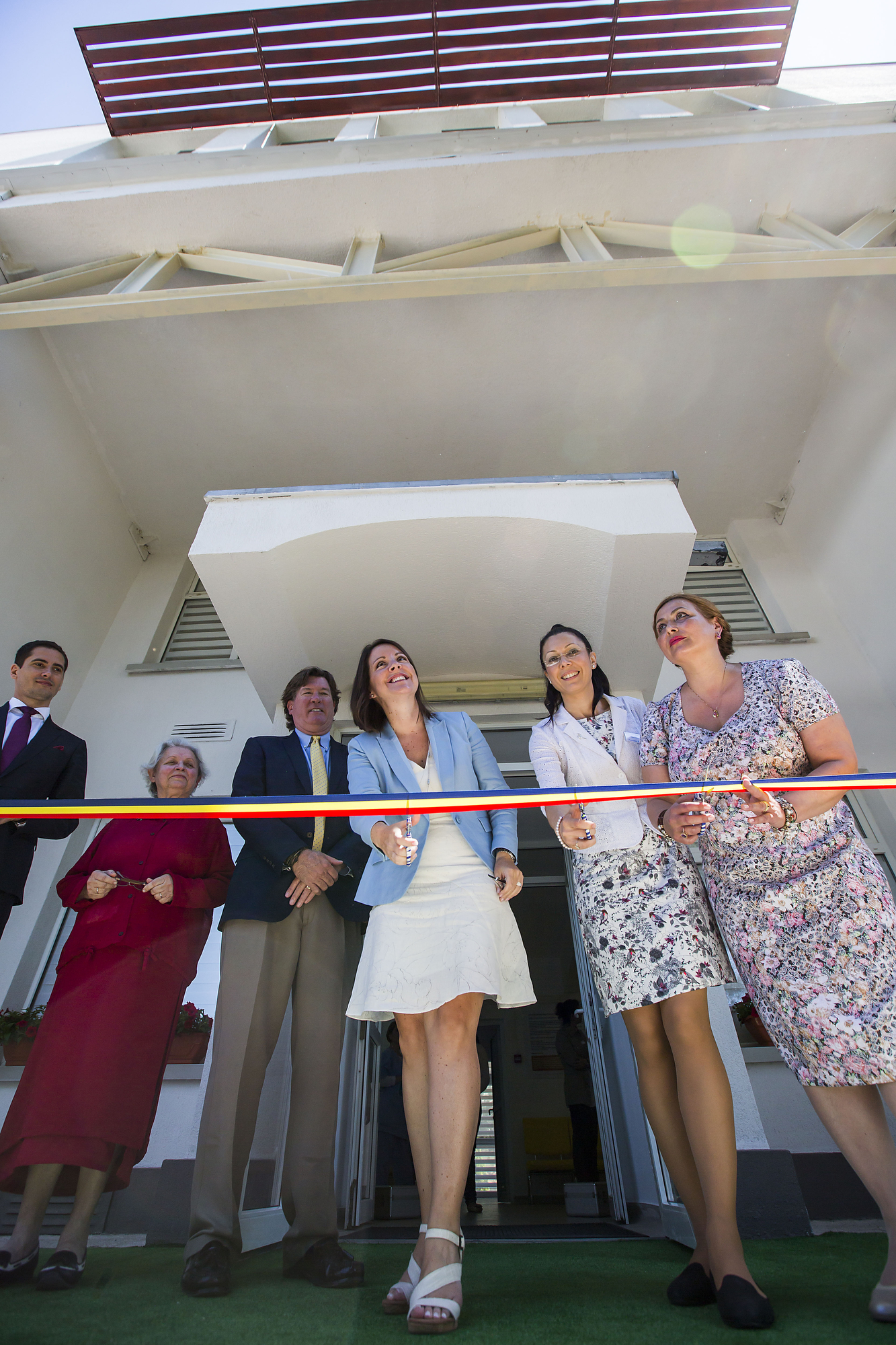 Melissa Walsh, vice president AbbVie Foundation  and Ana-Maria Schweitzer, Executive Director, Romania, cut the ribbon during a celebration of the opening of the expansion of the Baylor Black Sea Foundation Center of Excellence on Tuesday, June 7, 2016, in Constanta, Romania. ( Photo by  Smiley N. Pool / © 2016  )